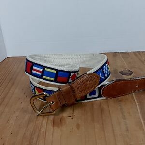 Vintage Zep-Pro Canvas/Leather Nautical Signal Flag Belt Size 40 Brass Buckle